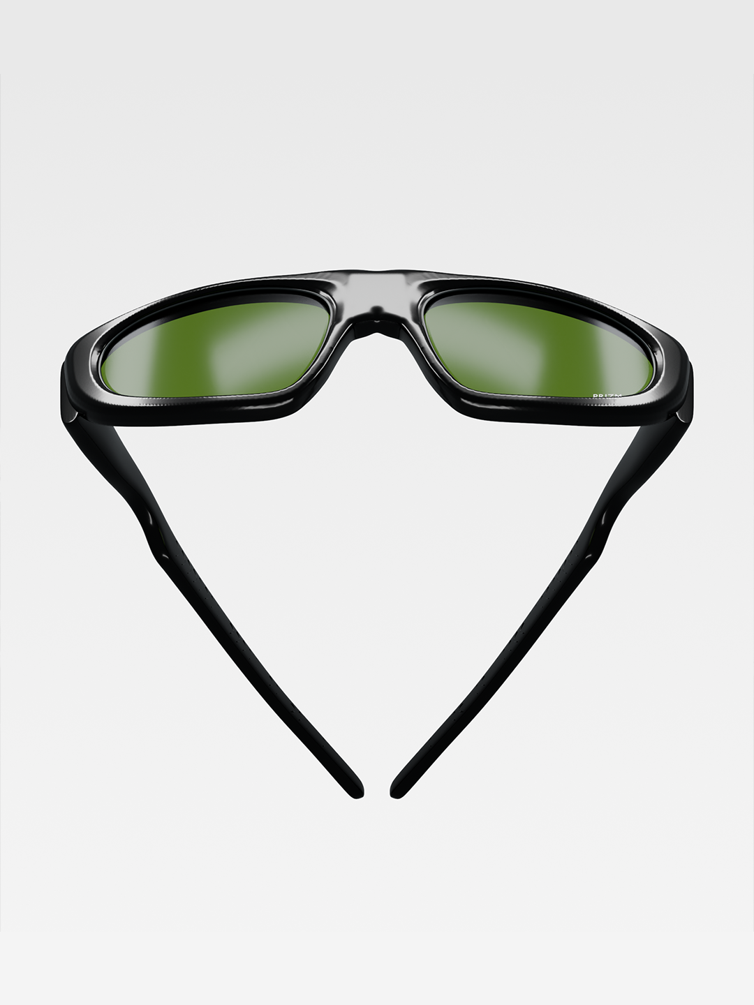 Black eyewear with green lenses